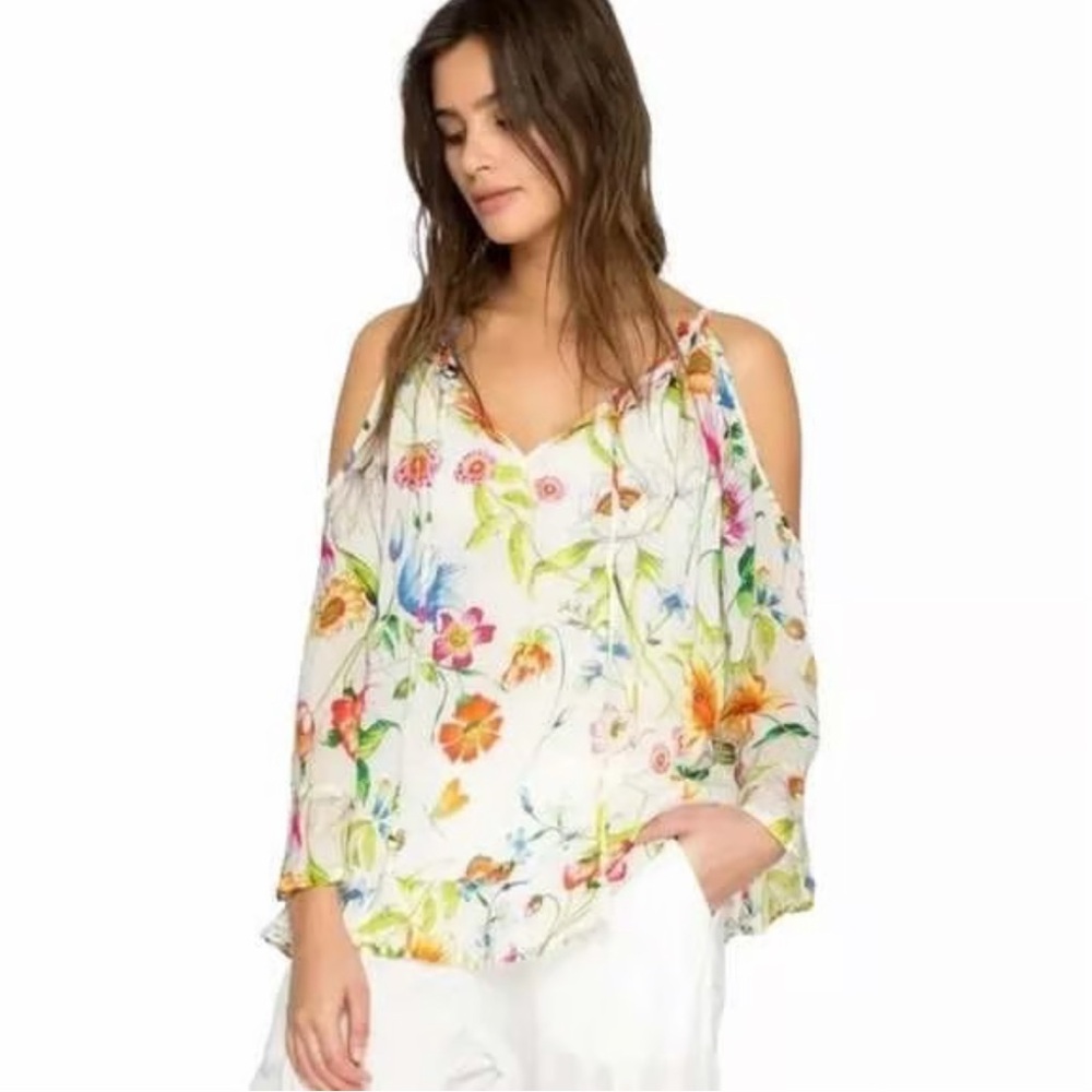 001JW // Johnny Was Fusion Floral Spaghetti Strap/Cold Shoulder Top // L